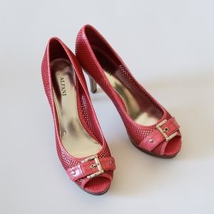 ALFANI PINK PEEP TOE PERFORATED HEELS